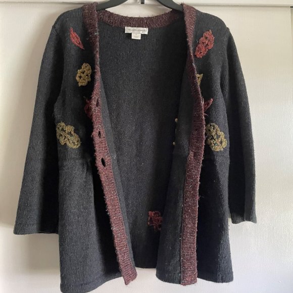 Christopher & Banks Button  Peplum Cardigan Fall Sweater M Embroidered Leaves - Picture 8 of 9